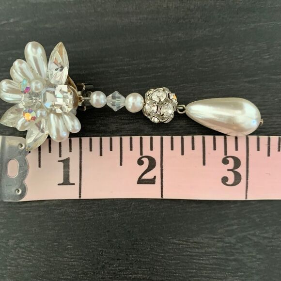 Vintage Suzanne Bjorntegard Flower Pearl Drop Clip On Earrings Bridal Wedding - Picture 7 of 8